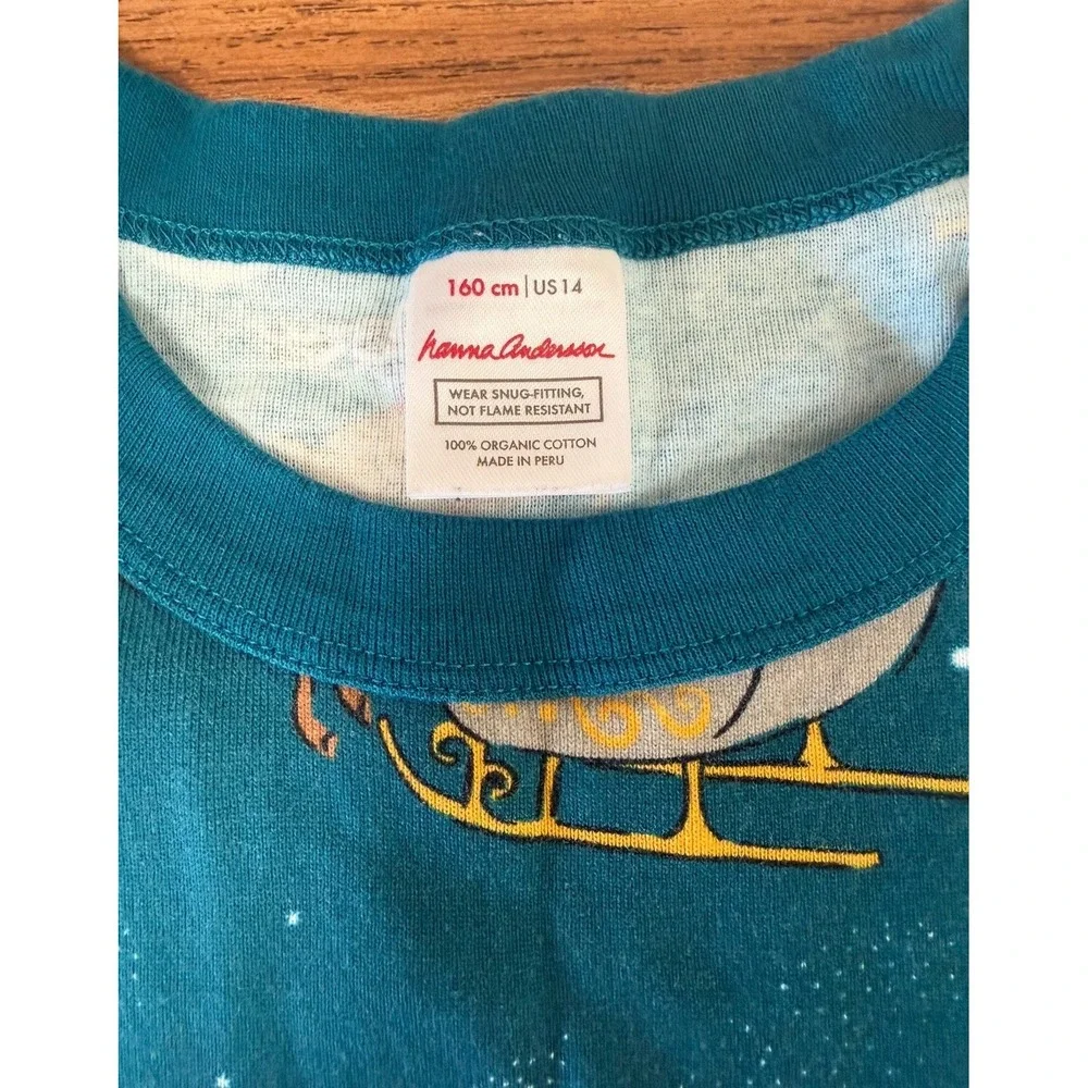 Hanna Andersson 160/ US 14 Santa Reindeer Sleigh Organic Cotton Pajama top only